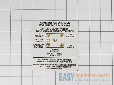 LP Conversion Kit (Surface Burner Orifices) – Part Number: W10909678